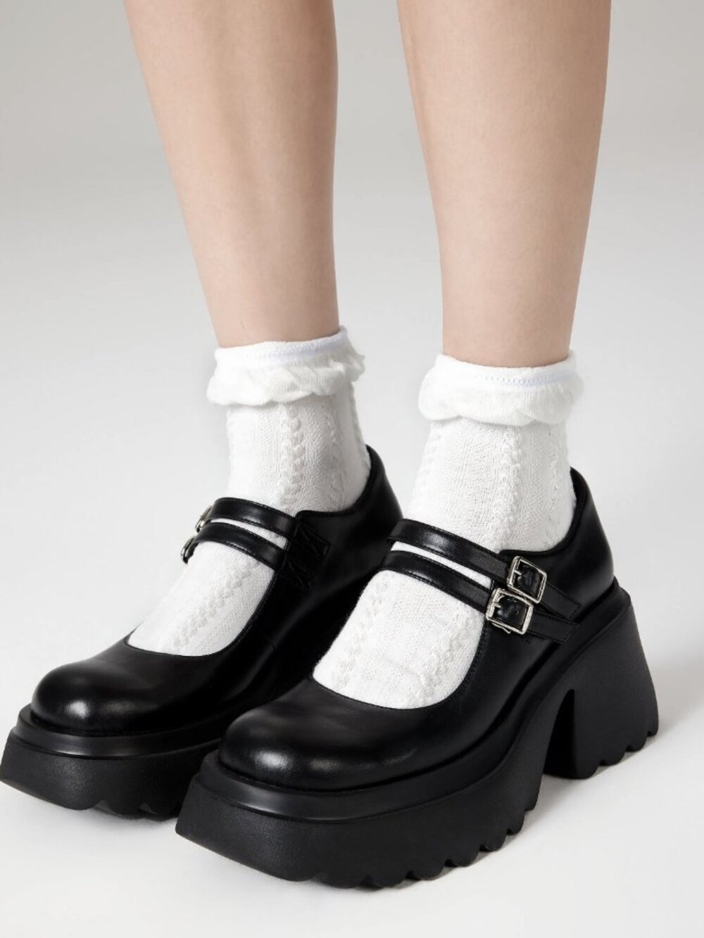 Chunky Heeled Double Strap Mary Jane Shoes (From Cider)